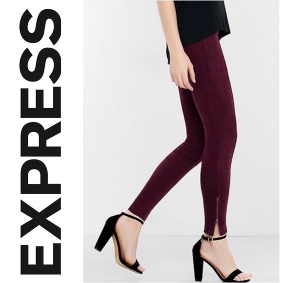 EXPRESS Burgundy Faux Suede Ankle Zip Legging Eggplant Wine Stretch Pant Wmns M - Picture 1 of 15